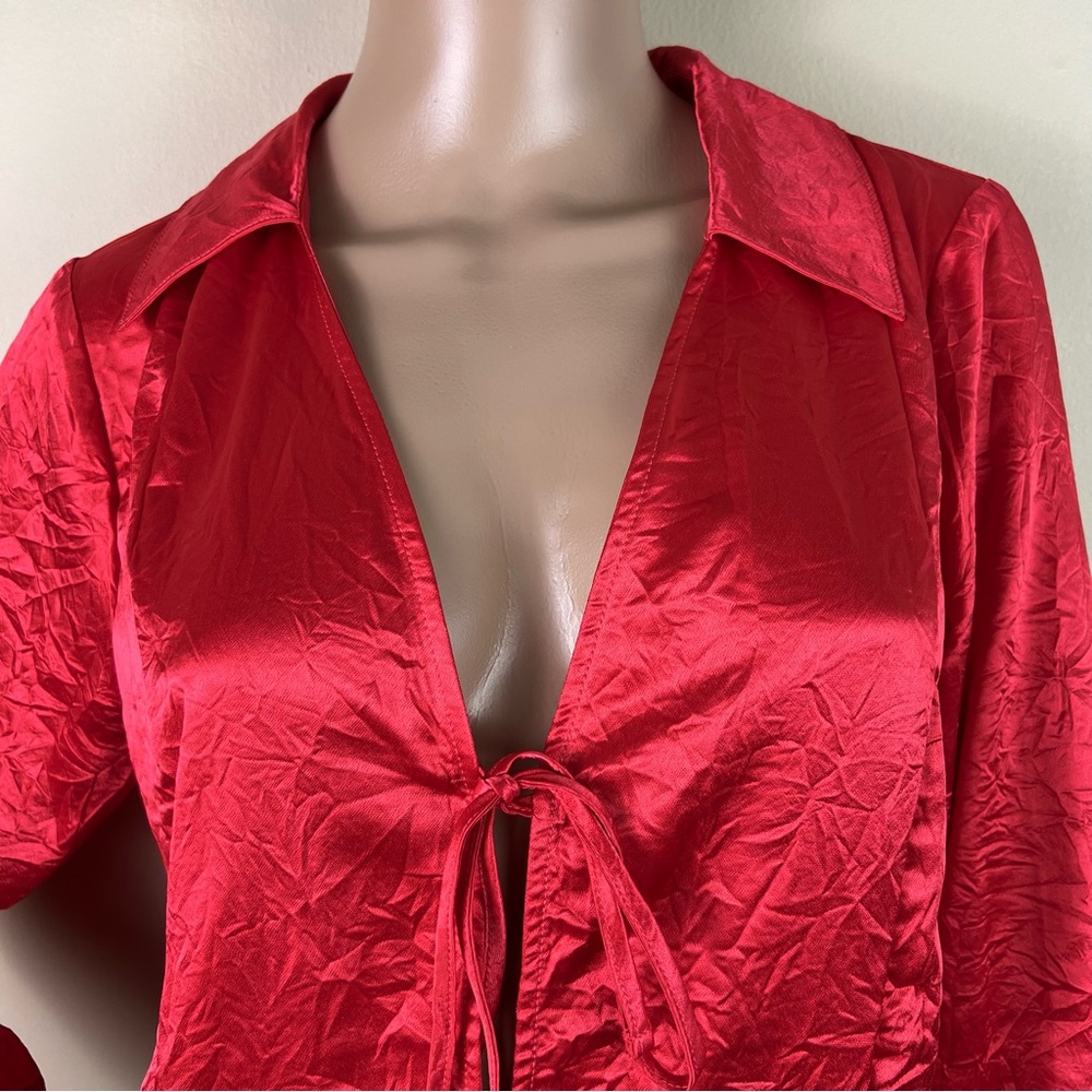 NEW FREE PEOPLE RED CRINKLE SATIN TOP - Picture 3 of 6